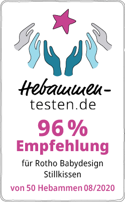 Hebammen-testen.de Siegel für Rotho Babydesign Stillkissen 96 % Empfehlung von 50 Hebammen im August 2020 getestet.