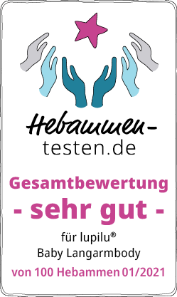 Hebammen-testen.de Siegel für lupilu Baby Langarmbody Gesamtbewertung sehr gut von 100 Hebammen im Januar 2021 getestet.