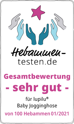 Hebammen-testen.de Siegel für lupilu Baby Jogginghose Gesamtbewertung sehr gut von 100 Hebammen im Januar 2021 getestet.