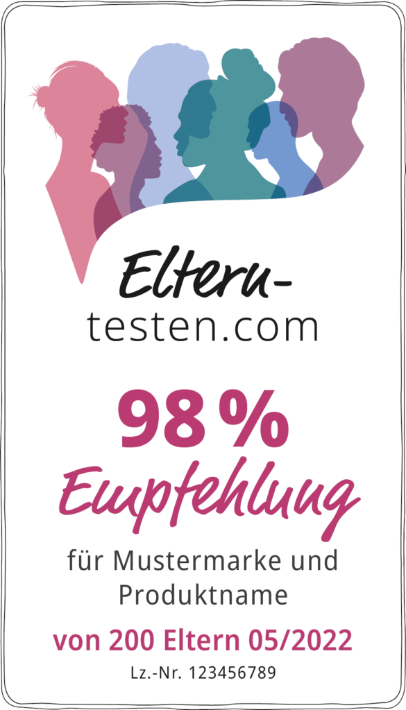 Mustersiegel Elter-testen.com mit 98 % Empfehlung für Mustermarke Musterprodukt