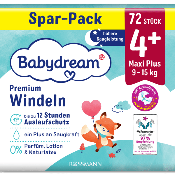 Rossmann Babydream Windeln Gr. 4 Plus Maxi Packshot Sparpack