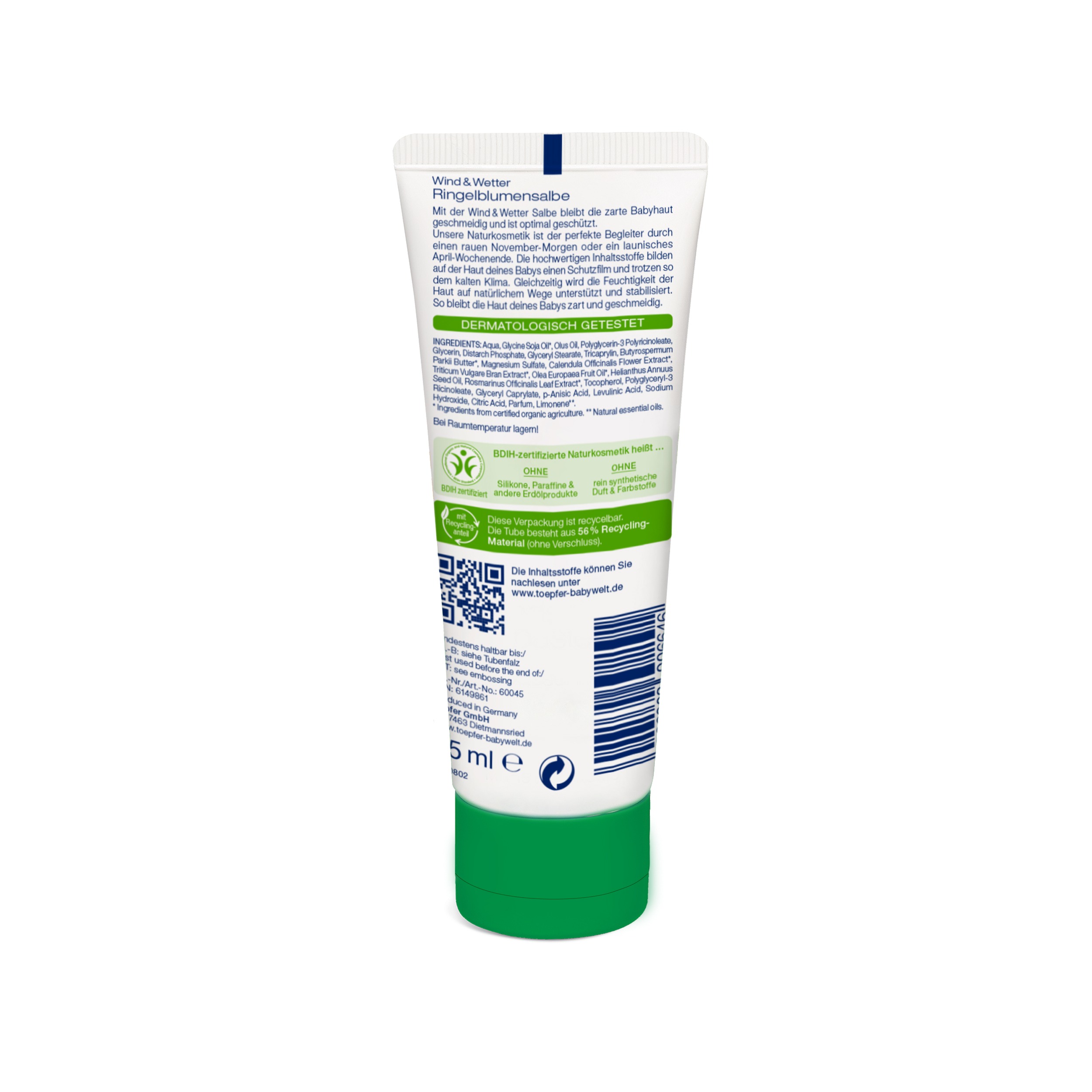 Töpfer Wind & Wetter Ringelblumensalbe Produktbild hinten